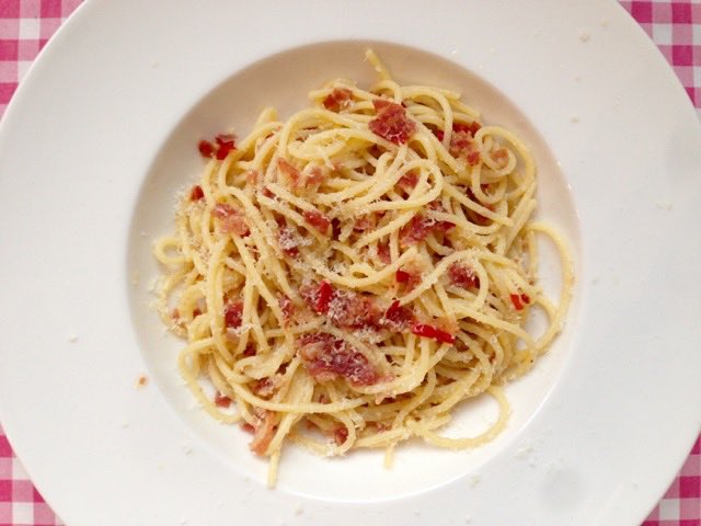 Spaghetti met pancetta